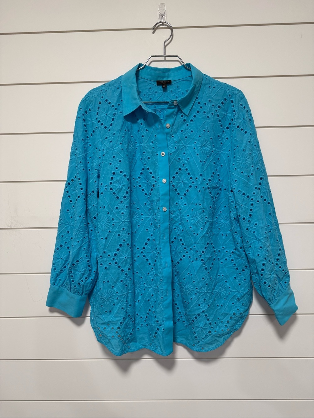 Talbots Turquoise Eyelet Boyfriend Shirt XL petite